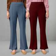 Women Loose Fit Grey, Maroon Viscose Rayon Trousers