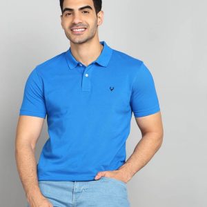 Men Solid Polo Neck Cotton Blend Light Blue T-Shirt