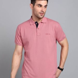 Men Solid Polo Neck Cotton Blend T-Shirt