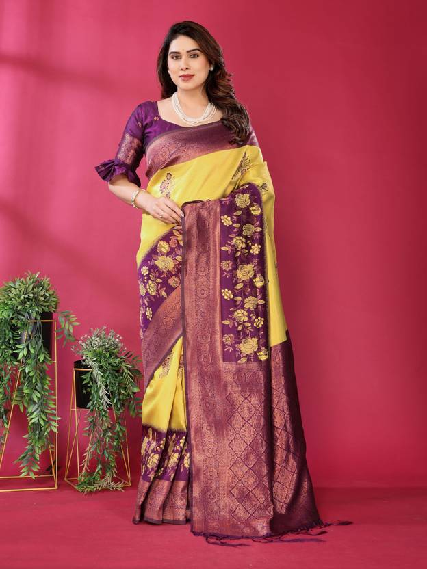 Woven Kanjivaram Pure Silk, Art Silk Saree - Image 3